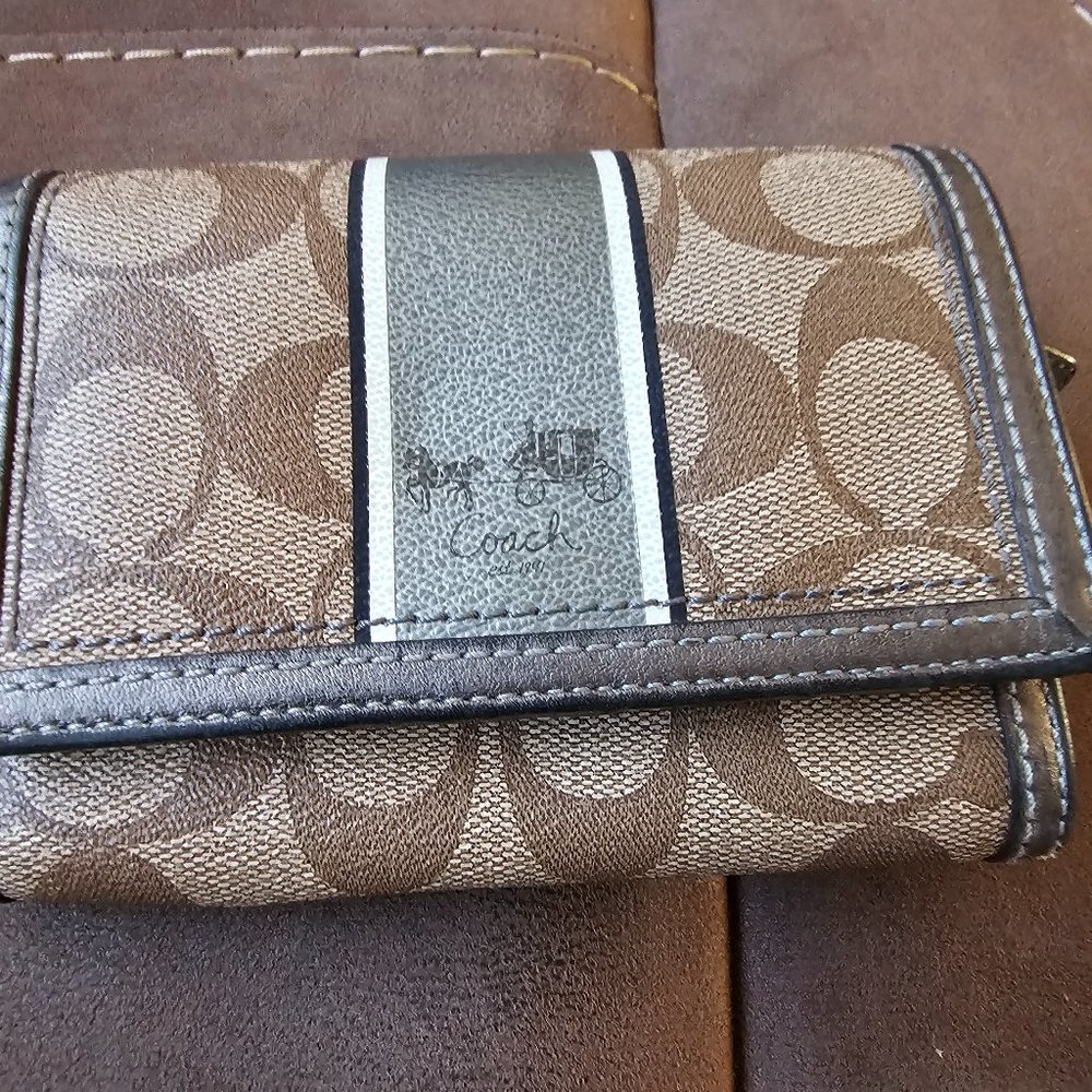Coach Signature Fold-over wallet with Tattersall lining